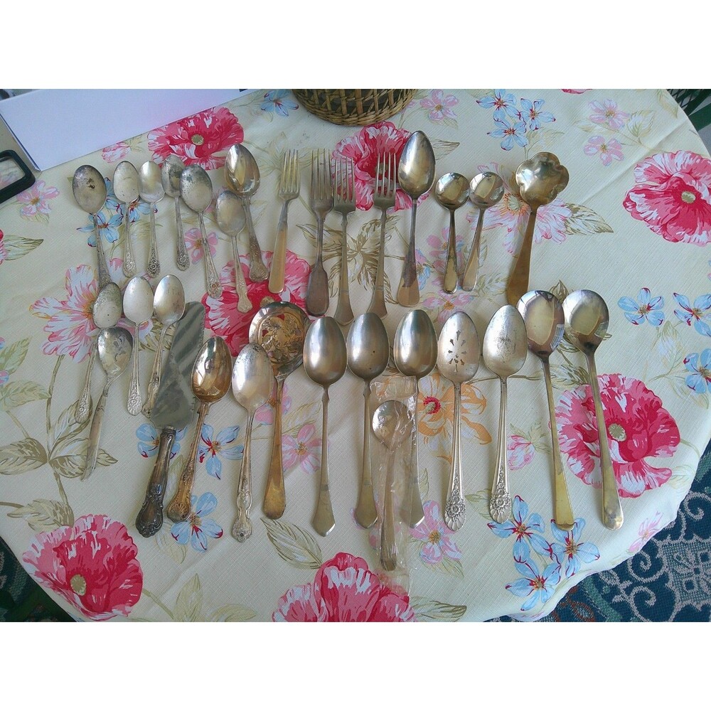 Silver Plate Flatware Lot Rogers,  Italy, Sheffield, England, Sterling Spoon